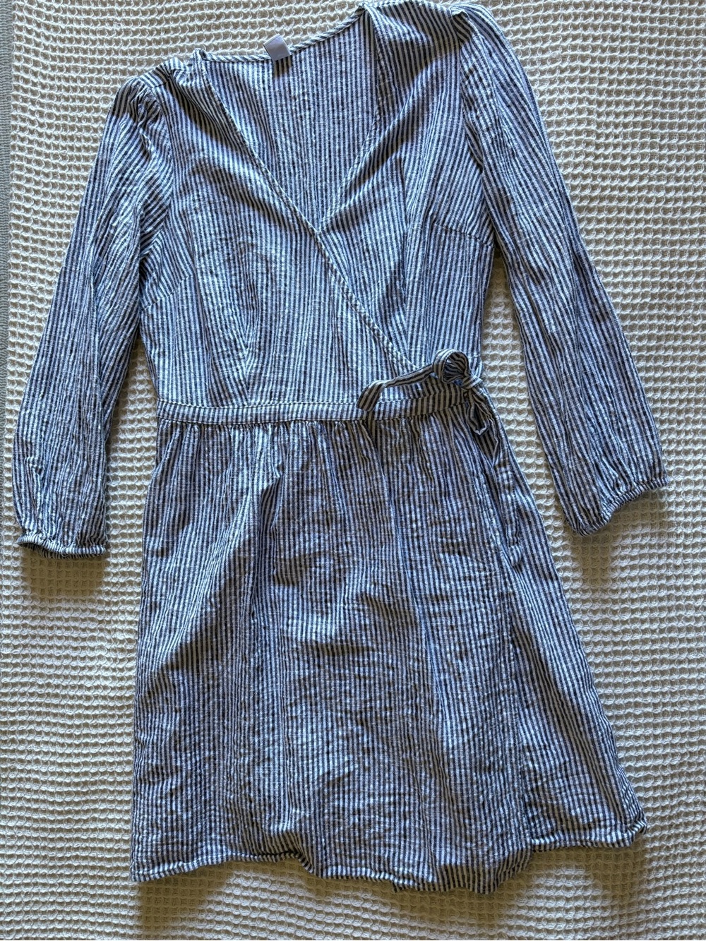 Old Navy Blue and White Striped Wrap-Style Mini Dress